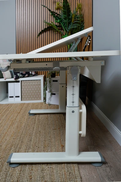 Creo Mobili Yükseklik ve Eğim Ayarlı, Vega Simple Çalışma Masası - 130x70 cm, Beyaz/Gri - 6