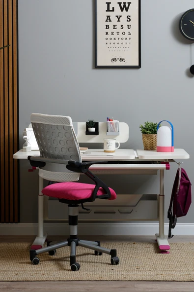 Creo Mobili Yükseklik ve Eğim Ayarlı, Vega Advanced Bilgisayar ve Çalışma Masası Takımı Ekru/Fuşya