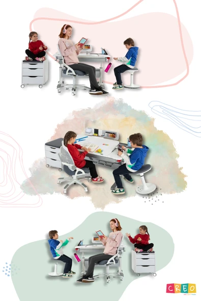 Creo Mobili Yükseklik ve Eğim Ayarlı, Sirius Simple Bilgisayar, Ofis ve Çalışma Masası Beyaz/Mavi - 6