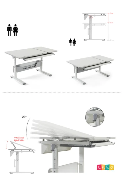 Creo Mobili Yükseklik ve Eğim Ayarlı, Vega Advanced Bilgisayar ve Çalışma Masası Takımı Beyaz/Gri - 8