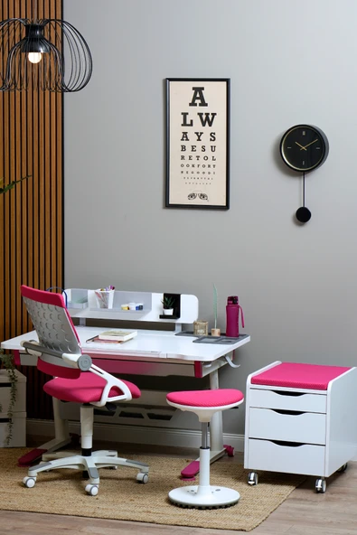 Creo Mobili Yükseklik ve Eğim Ayarlı, Sirius Simple Bilgisayar, Ofis ve Çalışma Masası Beyaz/Fuşya - 5