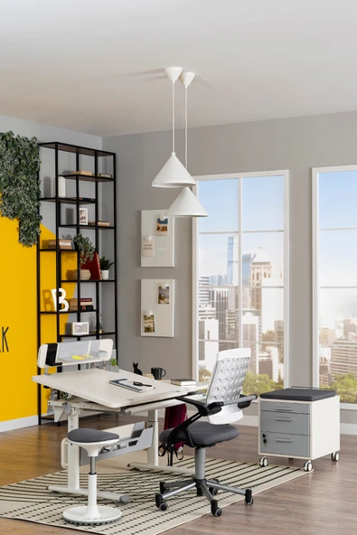 Creo Mobili Yükseklik ve Eğim Ayarlı, Vega Premium Bilgisayar ve Çalışma Masası Takımı Ekru/Antrasit - 3