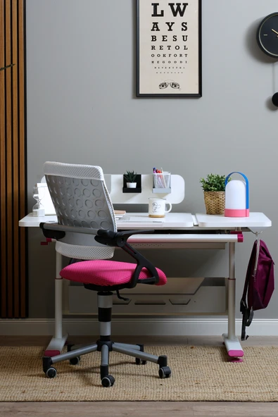 Creo Mobili Yükseklik ve Eğim Ayarlı, Vega Advanced Bilgisayar ve Çalışma Masası Takımı Beyaz/Fuşya