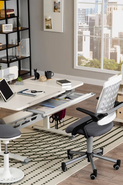 Creo Mobili Yükseklik ve Eğim Ayarlı Vega Advanced Bilgisayar ve Çalışma Masası Takımı Ekru/Antrasit - 5