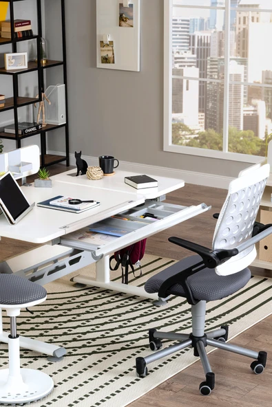 Creo Mobili Yükseklik ve Eğim Ayarlı, Vega Advanced Bilgisayar ve Çalışma Masası Takımı Beyaz/Gri - 5