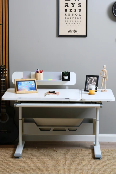 Creo Mobili Yükseklik ve Eğim Ayarlı, Vega Standart Bilgisayar, Ofis ve Çalışma Masası Beyaz/Gri