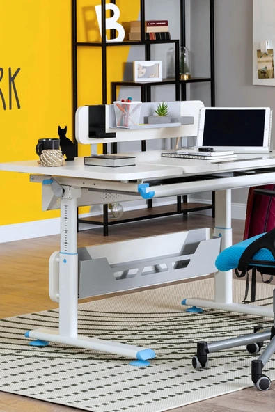 Creo Mobili Yükseklik ve Eğim Ayarlı, Vega Advanced Bilgisayar ve Çalışma Masası Takımı Beyaz/Mavi - 4