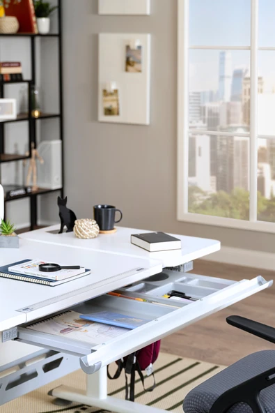 Creo Mobili Yükseklik ve Eğim Ayarlı, Vega Advanced Bilgisayar ve Çalışma Masası Takımı Beyaz/Fuşya - 4