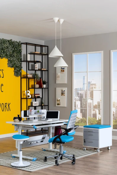 Creo Mobili Yükseklik ve Eğim Ayarlı, Vega Advanced Bilgisayar ve Çalışma Masası Takımı Beyaz/Mavi - 6