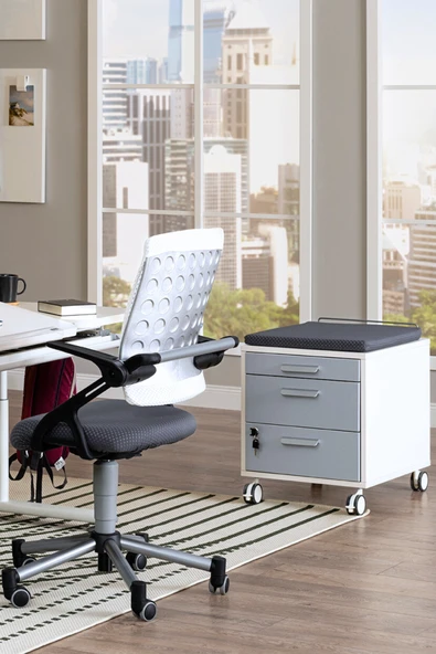 Creo Mobili Yükseklik ve Eğim Ayarlı Vega Premium Bilgisayar ve Çalışma Masası Takımı Beyaz/Antrasit - 4