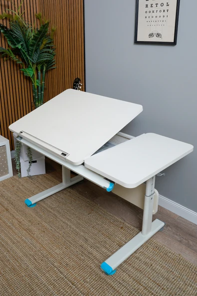 Creo Mobili Yükseklik ve Eğim Ayarlı, Vega Simple Çalışma Masası - 130x70 cm, Ekru/Mavi - 2