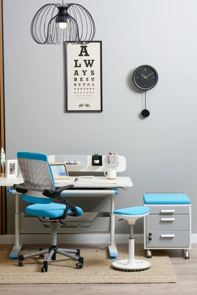 Creo Mobili Yükseklik ve Eğim Ayarlı, Vega Advanced Bilgisayar ve Çalışma Masası Takımı Ekru/Mavi - 4