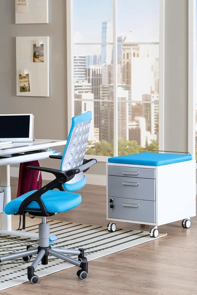 Creo Mobili Yükseklik ve Eğim Ayarlı, Vega Premium Bilgisayar ve Çalışma Masası Takımı Beyaz/Mavi - 4