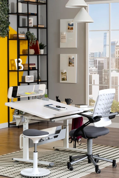 Creo Mobili Yükseklik ve Eğim Ayarlı, Vega Delüx Bilgisayar ve Çalışma Masası Takımı Beyaz/Mavi - Resim 2