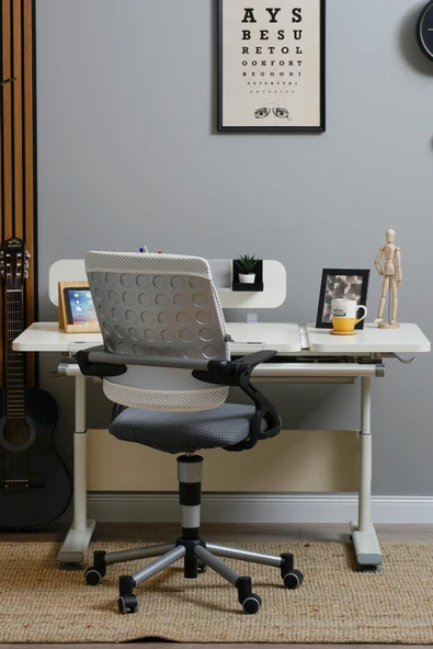 Creo Mobili Yükseklik ve Eğim Ayarlı Vega Advanced Bilgisayar ve Çalışma Masası Takımı Ekru/Antrasit