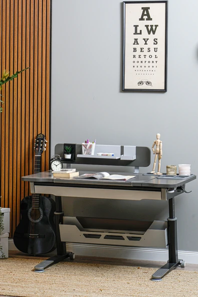 Creo Mobili Yükseklik ve Eğim Ayarlı Sirius Standart Bilgisayar, Ofis ve Çalışma Masası Antrasit/Gri - 3