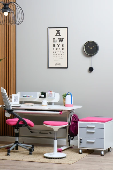 Creo Mobili Yükseklik ve Eğim Ayarlı, Çekmeceli, Vega Basic Çalışma Masası 130x70 cm, Beyaz/Fuşya - 7