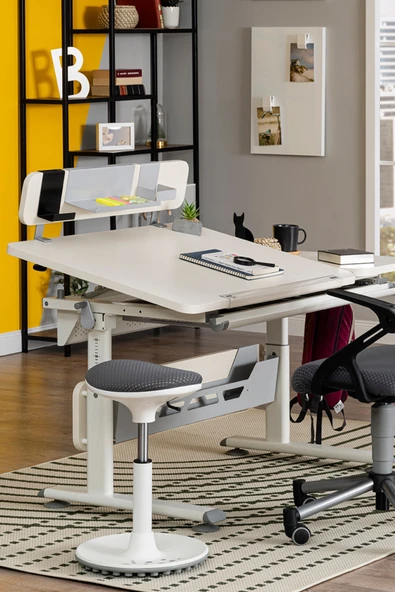 Creo Mobili Yükseklik ve Eğim Ayarlı, Vega Premium Bilgisayar ve Çalışma Masası Takımı Ekru/Antrasit - 2