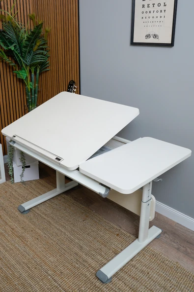 Creo Mobili Yükseklik ve Eğim Ayarlı, Çekmeceli, Vega Basic Çalışma Masası 130x70 cm, Beyaz/Fuşya - 2