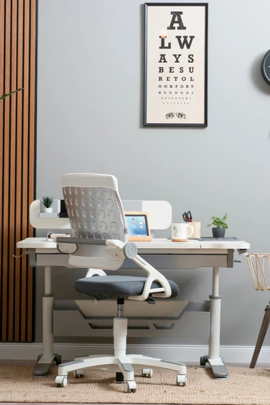 Creo Mobili Yükseklik ve Eğim Ayarlı, Sirius Advanced Bilgisayar ve Çalışma Masası Takımı, Ekru/Gri ürün görseli 1