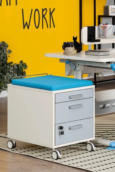 Creo Mobili Yükseklik ve Eğim Ayarlı, Vega Delüx Bilgisayar ve Çalışma Masası Takımı Ekru/Mavi - Resim 4