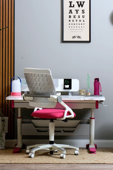 Creo Mobili Yükseklik ve Eğim Ayarlı, Sirius Simple Bilgisayar, Ofis ve Çalışma Masası Beyaz/Fuşya - 4