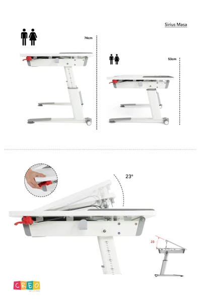 Creo Mobili Yükseklik ve Eğim Ayarlı, Sirius Premium Bilgisayar ve Çalışma Masası Takımı Beyaz/Mavi - 8