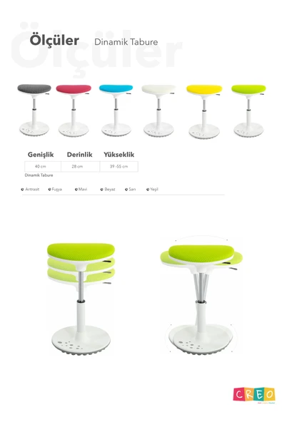 Creo Mobili Yükseklik Ayarlı Ofis Taburesi, Kaymaz Tabanlı Döner Mekanizmalı Bar Taburesi, Mavi - 8