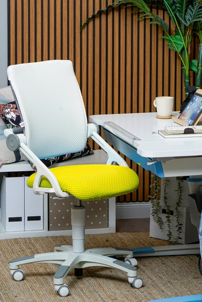 Creo Mobili Yükseklik ve Sırt Ayarlı Sirius Çalışma Sandalyesi Ofis ve Bilgisayar Koltuğu Beyaz/Sarı - 2