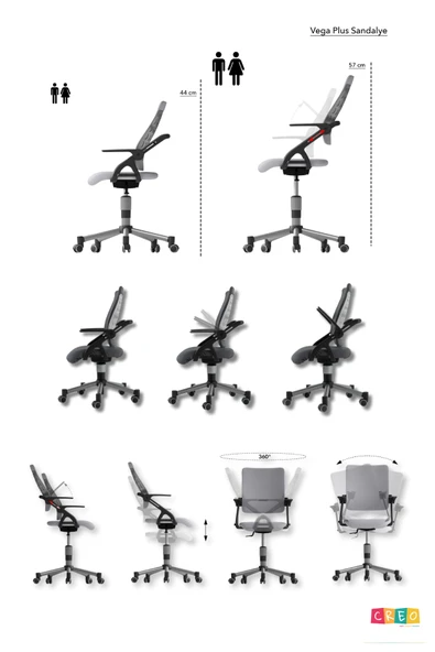 Creo Mobili Yükseklik ve Sırt Ayarlı Vega Çalışma Sandalyesi, Ofis ve Bilgisayar Koltuğu Beyaz/Sarı - 7