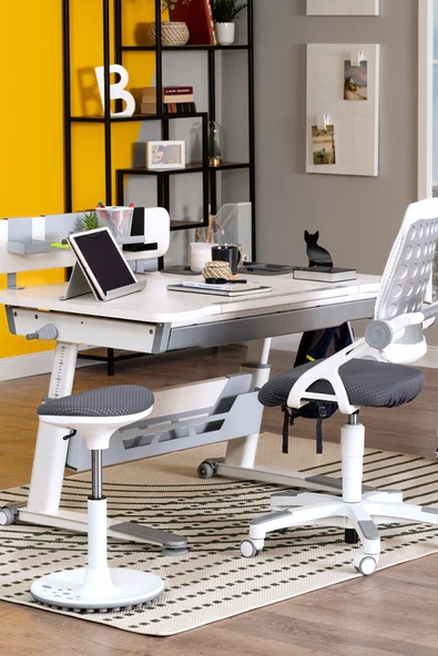 Creo Mobili Yükseklik ve Eğim Ayarlı Sirius Premium Plus Bilgisayar ve Çalışma Masası Seti Beyaz/Gri - 3