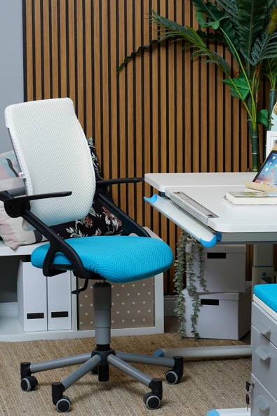 Creo Mobili Yükseklik Ayarlı Vega Çalışma Sandalyesi, Ofis ve Bilgisayar Koltuğu Beyaz/Mavi - 2