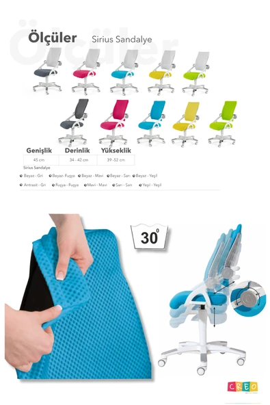 Creo Mobili Yükseklik ve Sırt Ayarlı Sirius Çalışma Sandalyesi Ofis ve Bilgisayar Koltuğu Sarı/Sarı - 8