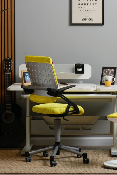 Creo Mobili Yükseklik Ayarlı Vega Çalışma Sandalyesi, Ofis ve Bilgisayar Koltuğu Sarı/Sarı