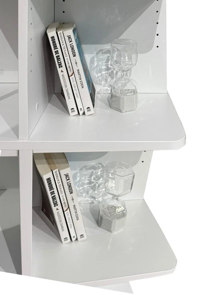 Creo Mobili Modüler Raflı Astrum 2'li Ev ve Ofis Kitaplığı, Modern Ahşap Döner Kitaplık, Ekru - 3