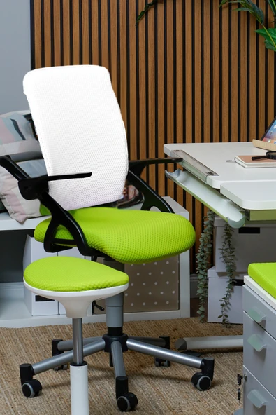 Creo Mobili Yükseklik ve Sırt Ayarlı Vega Çalışma Sandalyesi, Ofis ve Bilgisayar Koltuğu Beyaz/Yeşil - 2