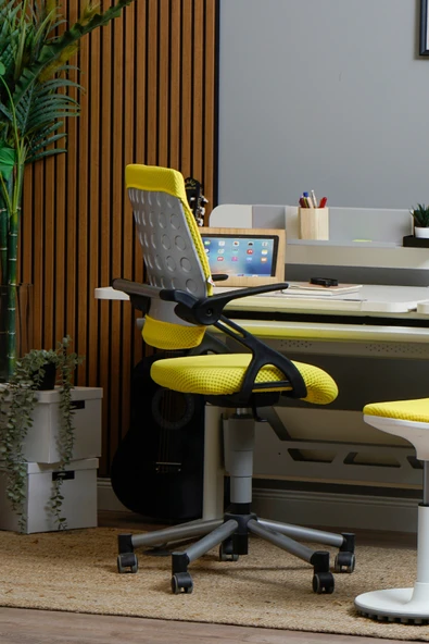 Creo Mobili Yükseklik Ayarlı Vega Çalışma Sandalyesi, Ofis ve Bilgisayar Koltuğu Sarı/Sarı - 3