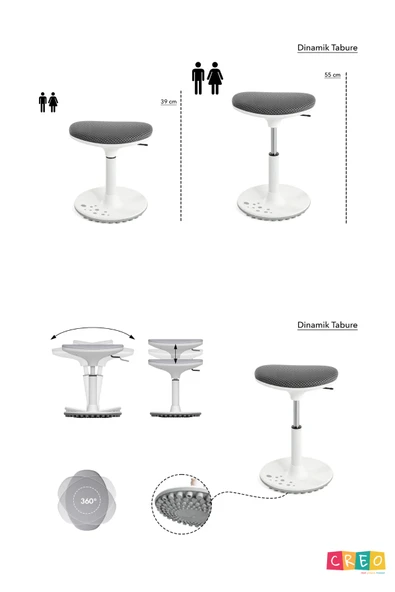 Creo Mobili Yükseklik Ayarlı Ofis Taburesi, Kaymaz Tabanlı Döner Mekanizmalı Bar Taburesi, Fuşya - 7