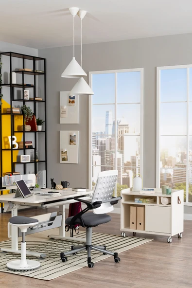 Creo Mobili Sürgü Kapaklı Organizer Smart Keson, Frenli Tekerlekli Ofis ve Ev Komodini, Ekru - 4