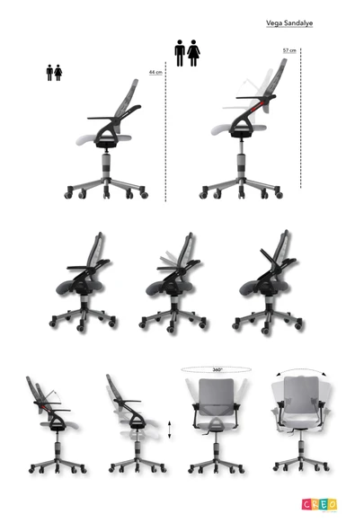 Creo Mobili Yükseklik ve Sırt Ayarlı Vega Çalışma Sandalyesi, Ofis ve Bilgisayar Koltuğu Beyaz/Mavi - 7