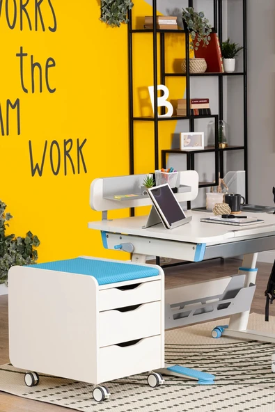 Creo Mobili Yükseklik ve Eğim Ayarlı, Sirius Delüx Bilgisayar ve Çalışma Masası Takımı, Ekru/Mavi - 5