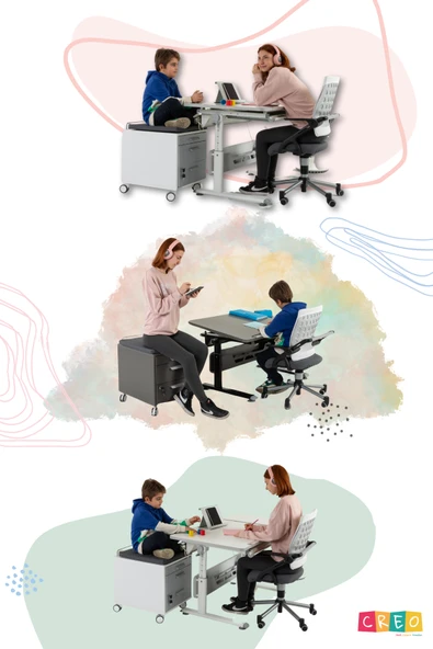 Creo Mobili Çekmeceli Kilitli Tekerlekli Vega Keson, Oturulabilir Ofis ve Ev Komodini, Beyaz/Gri - 8