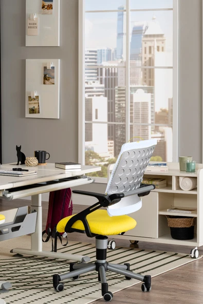 Creo Mobili Yükseklik Ayarlı Vega Çalışma Sandalyesi, Ofis ve Bilgisayar Koltuğu Beyaz/Sarı - 4