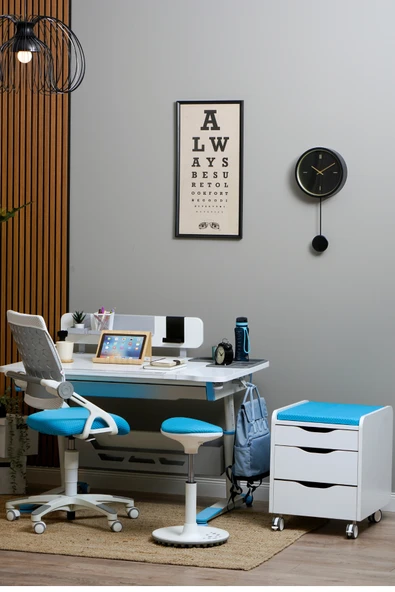 Creo Mobili Yükseklik ve Eğim Ayarlı, Sirius Premium Bilgisayar ve Çalışma Masası Takımı Beyaz/Mavi - 6