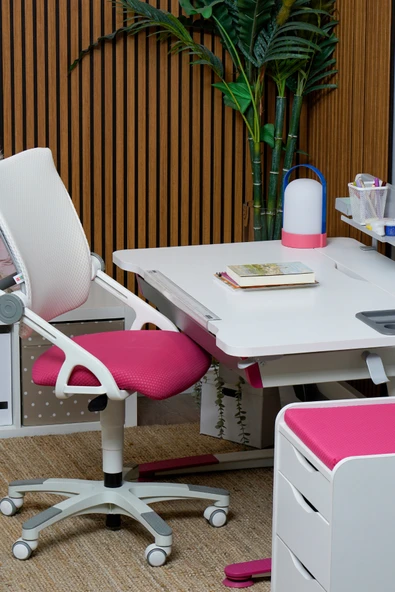 Creo Mobili Yükseklik ve Sırt Ayarlı Sirius Çalışma Sandalyesi Ofis, Bilgisayar Koltuğu Beyaz/Fuşya - 2