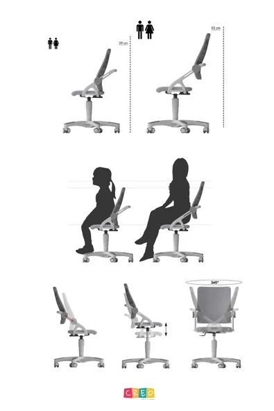 Creo Mobili Yükseklik ve Sırt Ayarlı Sirius Çalışma Sandalyesi Ofis, Bilgisayar Koltuğu Beyaz/Yeşil - 7
