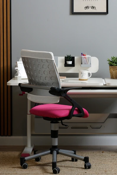 Creo Mobili Yükseklik ve Sırt Ayarlı Vega Çalışma Sandalyesi, Ofis ve Bilgisayar Koltuğu Beyaz/Fuşya - 3