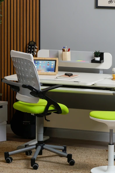 Creo Mobili Yükseklik Ayarlı Vega Çalışma Sandalyesi, Ofis ve Bilgisayar Koltuğu Beyaz/Yeşil - 3