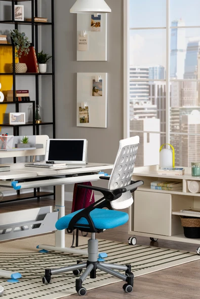 Creo Mobili Yükseklik ve Sırt Ayarlı Vega Çalışma Sandalyesi, Ofis ve Bilgisayar Koltuğu Beyaz/Mavi - 3