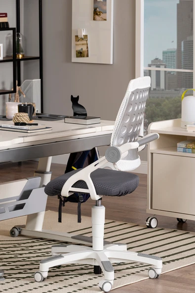 Creo Mobili Yükseklik ve Sırt Ayarlı Sirius Çalışma Sandalyesi Ofis ve Bilgisayar Koltuğu Beyaz/Gri - 2